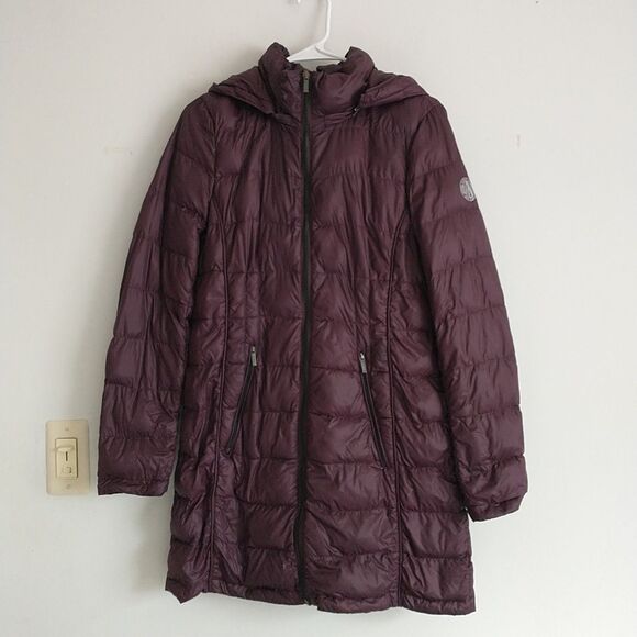 Donna Karan DKNY Packable Down Quilted Coat Jacket Womens M Purple Hood Zip - Picture 1 of 12